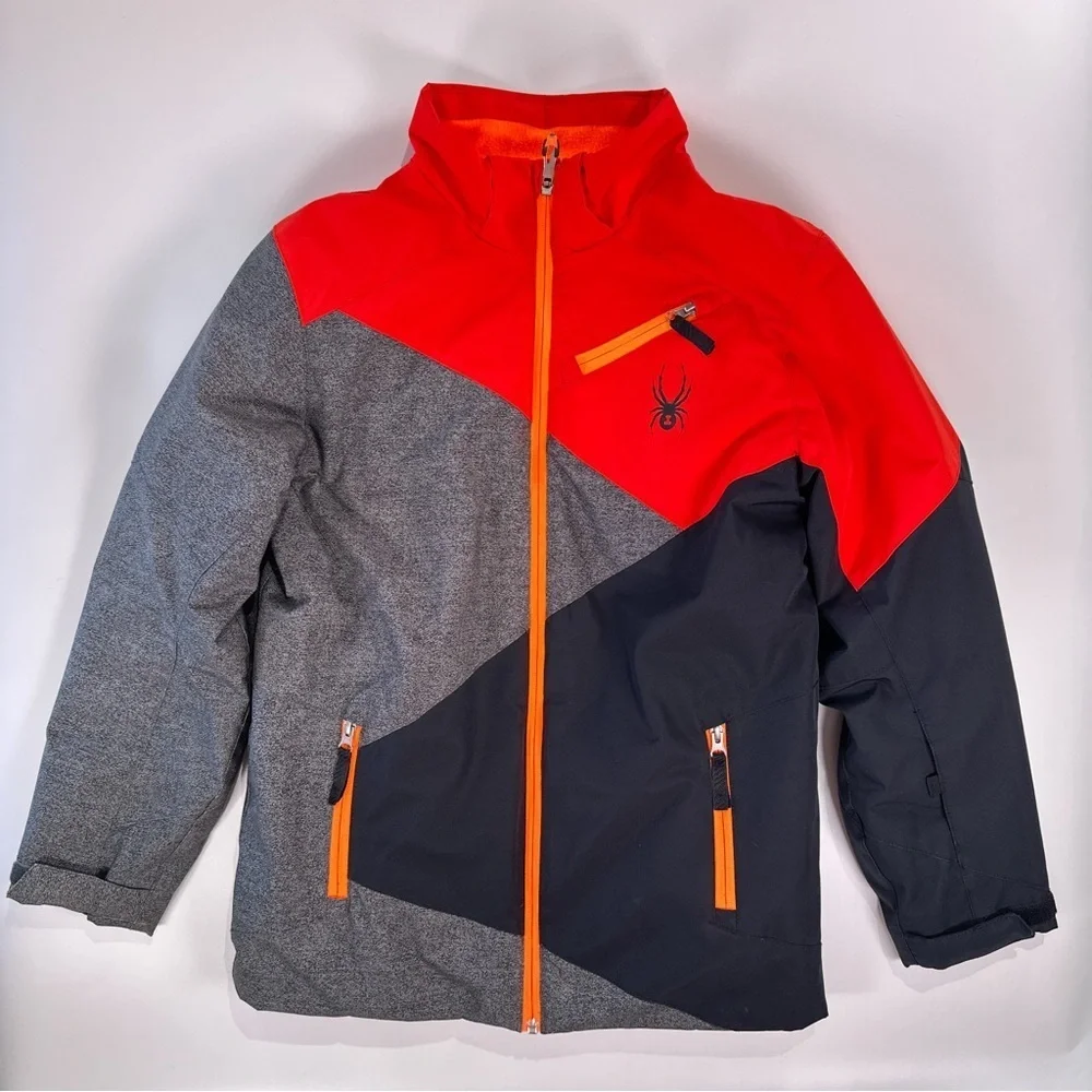 Spyder Kids' Vibrant Red and Charcoal Puffer Jacket